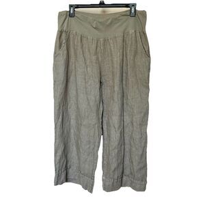 Ozange Linen Pants Women’s Lg Pullon Capri Wide Leg Coastal Beach Neutral